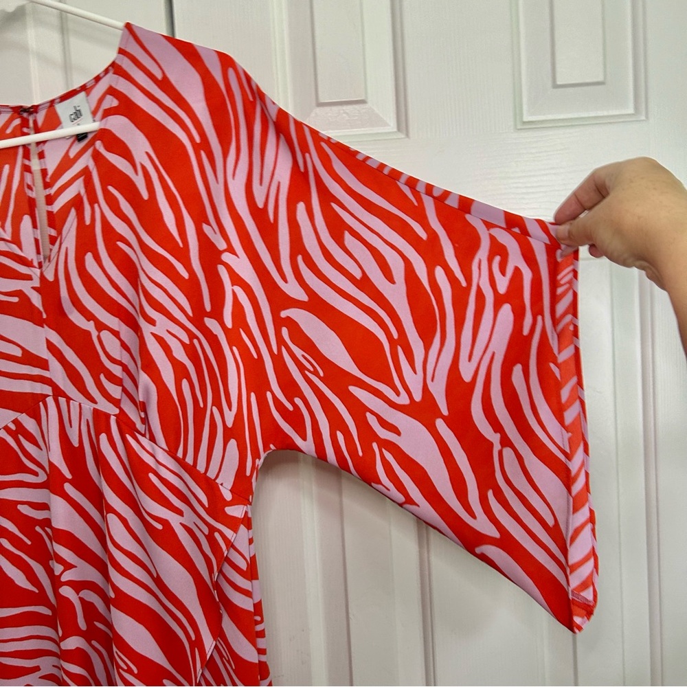 Cabi Saunter Dress Red & Lavender Maxi Empire Waist V-Neck Flutter Sleeve Sz S - Picture 5 of 16